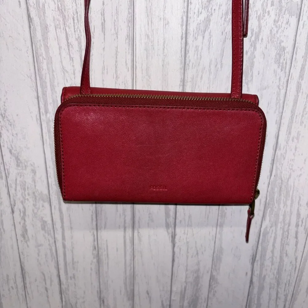Womens Vintage Fossil Crossbody Red Leather Bag - Picture 3 of 8